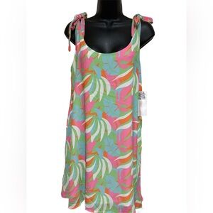 Bright Tropical Tie-Shoulder Sundress in Pink & Green ⭐️NWT⭐️